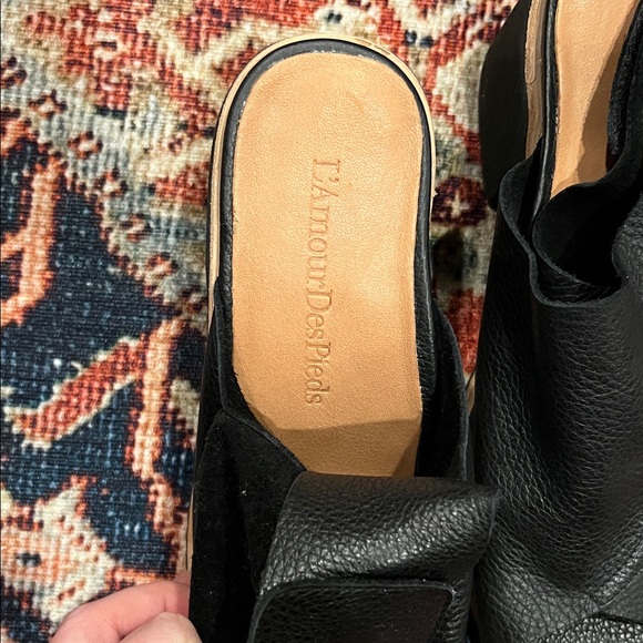 Black Leather Block Heel Sandals - Picture 3 of 7